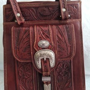 Vntg AMERICAN WEST Handmade Tooled Leather Purse